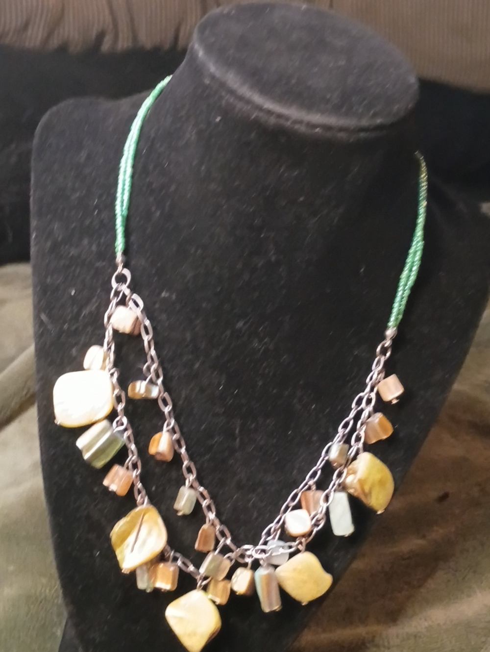 Multi-Strand Boho Abalone Green And Blue Beaded Necklace